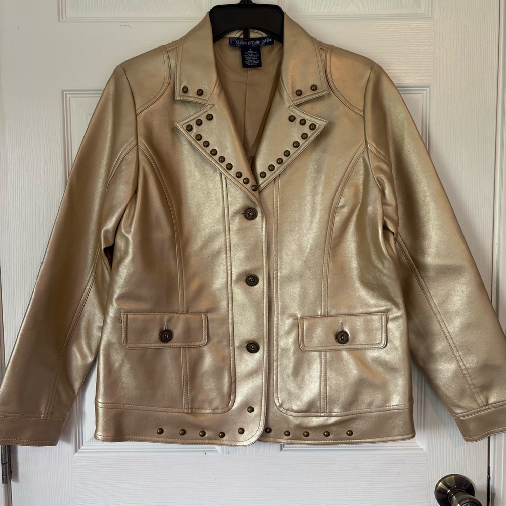 Susan Graver Gold Rocker Studded Jacket Women’s Size Small